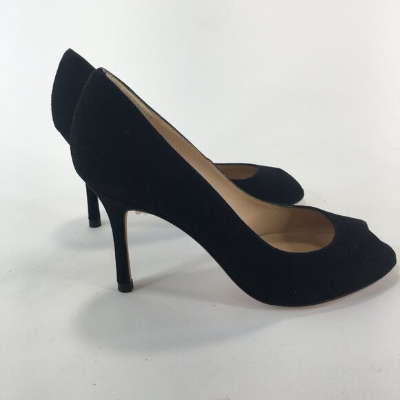 L.K. Bennett Black Suede Peep Toe Heels Size 39.5 - Picture 5 of 10